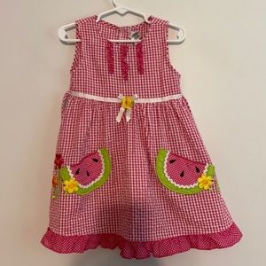 Youngland Seersucker Embroidered Watermelon Dress